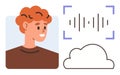 Person interacting with voice recognition and cloud technology for data storage and processing Royalty Free Stock Photo