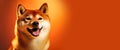 Portrait of Red Shiba Inu Dog on a Yellow and Orange Background - Generative Ai Royalty Free Stock Photo