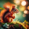 Portrait of red tailed squirrel in the forest