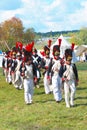 Portrait of reenactors dressed as Napoleonic war French soldiers