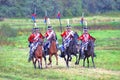 Portrait of reenactors dressed as Napoleonic war French soldiers