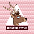 Portrait reindeeer hipster style pink geometric background