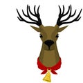 Portrait of Reindeer with the golden bell on transparent background