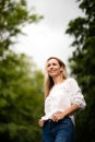 Portrait of a relaxed middle aged woman outdoors Royalty Free Stock Photo