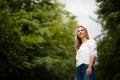 Portrait of a relaxed middle aged woman outdoors Royalty Free Stock Photo