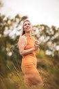 Portrait of a relaxed middle aged woman outdoors Royalty Free Stock Photo