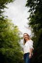 Portrait of a relaxed middle aged woman outdoors Royalty Free Stock Photo