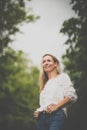 Portrait of a relaxed middle aged woman outdoors Royalty Free Stock Photo