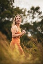 Portrait of a relaxed middle aged woman outdoors Royalty Free Stock Photo