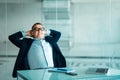 Portrait of relaxed senior manager sitting at office and leaning back. Royalty Free Stock Photo