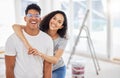 Portrait, renovation and diy with a couple in their new home together for a remodeling project. Construction, real Royalty Free Stock Photo