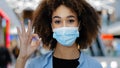 Portrait responsible sick african american woman girl lady with curly hair looking at camera waving finger no putting on