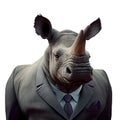 Portrait of a Rhino dressed in a formal business suit