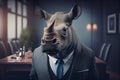 Portrait of a rhinoceros dressed in a formal business.generative ai
