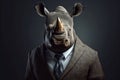 Portrait of a Rhinoceros dressed in a formal business suit