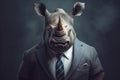 Portrait of a Rhinoceros dressed in a formal business suit