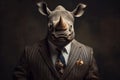 Portrait of a Rhinoceros dressed in a formal business suit