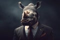 Portrait of a Rhinoceros dressed in a formal business suit
