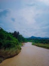 A landscape of a river view in a mountainous area