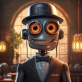 Portrait of a robot detective, blender 3D, cute