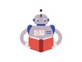 Portrait of robot machine read book vector flat illustration. Hi tech person enjoy literature