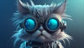 Portrait of robotic mechanist persian cat with glasses in monochromatic blue color Royalty Free Stock Photo