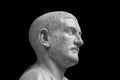 Portrait of Roman emperor Marcus Julius Philippus Arabs. Philip the Arab isolated on black background. Classic antiquity