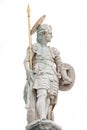 Portrait of Roman warrior old sculpture as a saint at the dome roof of Basilica San Marco in Venice, Italy, isolated at white