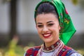 Portrait of a Romanian woman wearing traditional national costume