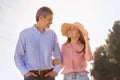 Portrait Of Romantic Beautiful Mature Couple Walking Outdoors In Summer Time Royalty Free Stock Photo