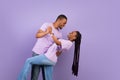 Portrait of romantic black couple dancing at studio Royalty Free Stock Photo