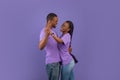 Portrait of romantic black couple dancing at studio Royalty Free Stock Photo