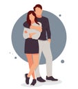 portrait of romantic couple posing in stylish outfits, for valentine's day. flat design vector illustration