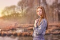Portrait of romantic woman in fairy forest Royalty Free Stock Photo