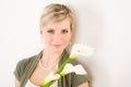 Portrait of romantic woman hold calla lily flower Royalty Free Stock Photo
