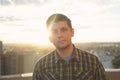 Portrait roofer at sunset