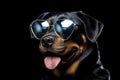 Portrait Rottweiler Dog With Sunglasses Black Background