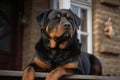 Portrait of a rottweiler in front of the house AI Generated