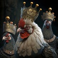 Portrait of a royal family of chickens with crowns on their heads Royalty Free Stock Photo