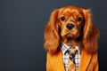 Portrait of a ruby cavalier king charles spaniel dog dressed in a shirt, bow tie and jacket Royalty Free Stock Photo