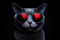Portrait Russian Blue Cat With Heart Shaped Sunglasses Black Background