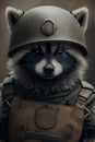 Portrait of a russian dog in a helmet of Soviet soldiers