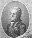 Portrait of Russian military leader Alexander Vasilyevich Suvorov in the old book The Engraved Portraits, vol. 3 by D. Rovinskiy,