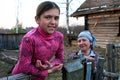 Portrait of Russian schoolgirl from sparsely populated poor village Royalty Free Stock Photo