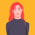 Portrait of a sad athletic young red-haired woman