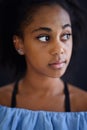 Portrait of sad beautiful teenage Afro American girl looking away Royalty Free Stock Photo