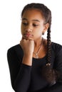 Portrait of sad black girl on white background. Royalty Free Stock Photo