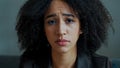 Portrait sad female african ethnic american girl student serious anxious looking at camera frustrated worried about Royalty Free Stock Photo