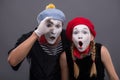 Portrait of sad mime couple crying on Royalty Free Stock Photo