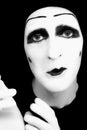 Portrait of sad mime in white gloves Royalty Free Stock Photo